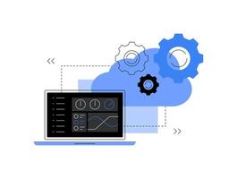Laptop. PC and working processes. Dashboard. Simple flat illustration vector