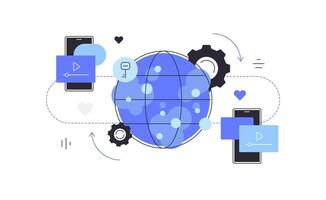 Internet and media content. Data exchange. Globe, communication and connection concept vector