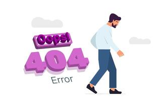 Illustration of the concept of 404 error with a tired man in flat design vector