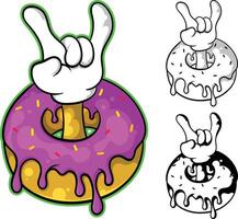 a donut with a hand gesture and a hand holding a donut vector