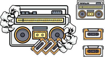 a set of four different types of cassette players vector