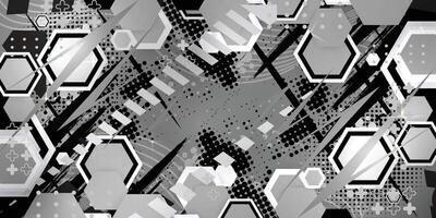 abstract hexagon background with black and white shapes vector