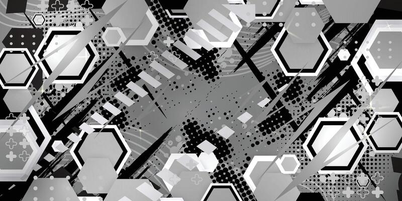 abstract hexagon background with black and white shapes