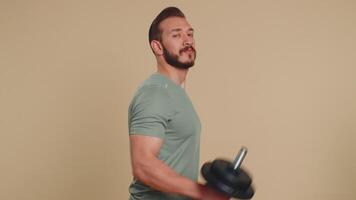 Athlete sportive man showing inviting gesture hello with hands, ask to join, welcome, come, join us video