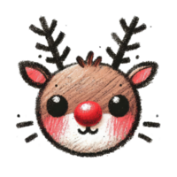 A drawing of a reindeer with red nose png