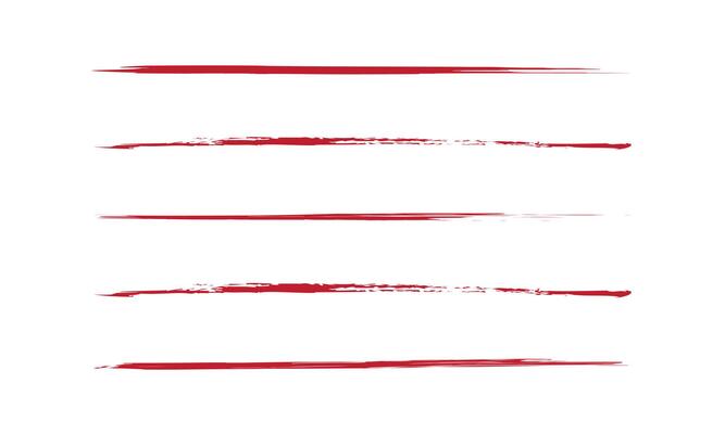 Long red line hand painted with brush or chalk. Red chalk crayon line collection. Red pencil strokes.