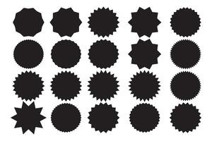 Set of starburst, sunburst badges. Black icons on white background. Simple flat style vintage labels, stickers. vector