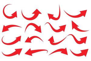Red Curve arrows set. Curved arrows. Arrow sign. Curved arrow pointing all side. set of Red pointing curved arrows monochrome isolated on white background. vector