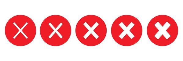 wrong icons. red cross checkmarks. no symbol, rejected icon for user interface. vector