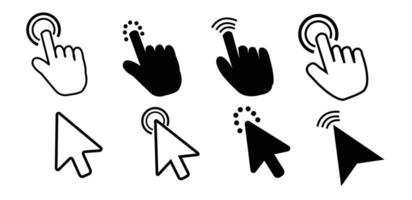 Mouse click cursor set. Click icon. Mouse pointer set. Arrow and hand cursor. Pointer cursor line icons editable stroke. vector