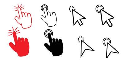 Computer cursor icon template set isolated white background. hands click and Cursor click icons. vector