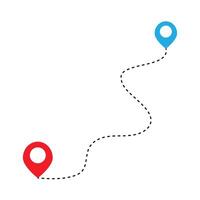 Route icon between two points with dotted path and location pin. Location pointer continuous one line drawing. GPS navigation line route mark. eps 10 vector