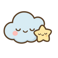 Sleepy Cloud and Star Duo in Minimal Cartoon Style, Kawaii Character, Transparent Background png