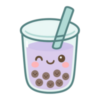 Happy Kawaii Bubble Tea Cup with Smiling Tapioca Pearls, Transparent Background png