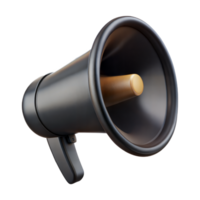 Isolated Black Megaphone 3D Render Public Announcement Communication Tool Loudhailer Voice Amplifier png