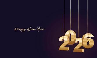 Happy New Year 2026. Golden 3D numbers with ribbons and confetti on a white background. vector