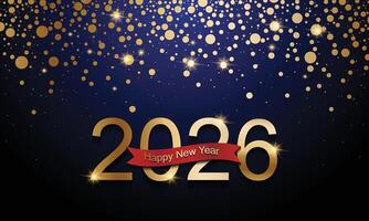 Glittering golden numbers 2026 with sparkling confetti particles scattered around vector
