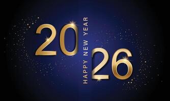 Metal numbers 2026 on a white table with Christmas trees and bokeh lights vector