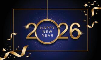 Happy new year 2026 with silver metallic numbers on dark background vector