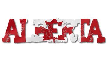 Alberta Text with Canada Flag Waving Inside. Seamless Loop Animation on Transparent Background. video
