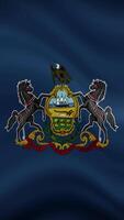 Pennsylvania State Waving Flag in Vertical Orientation. Realistic Flag Animation. Seamless Loop Background. video