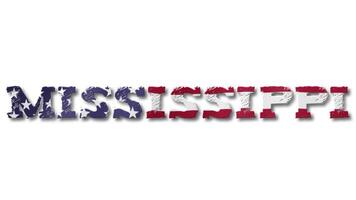Mississippi Text with USA Flag Waving Inside. Seamless Loop Animation on Transparent Background. video