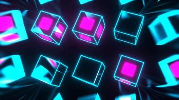 ciano e Rosa estroboscópico néon girando cubos fundo vj ciclo dentro 4k video