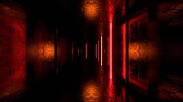 Red and Orange Futuristic Cyber Tunnel with Neon Strobe Rods Background VJ Loop in 4K video