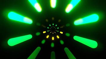 Green and Yellow Round Tunnel with Neon Glowing Lights Background VJ Loop in 4K video