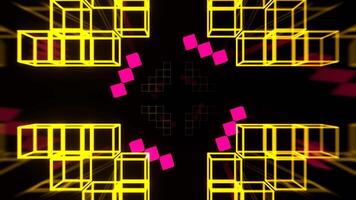 Green Pink and Yellow Neon Flashing Geometric Cube Patterns Background VJ Loop in 4K video