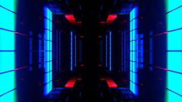 Red and Blue Cyber Tunnel with Glowing Neon Squares Background VJ Loop in 4K video