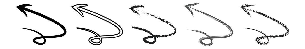 Curved Hand Drawn Arrows Set, paint brush, brush stock, Swirly Directional Pointers for Highlight, Emphasis, and Presentation Design vector