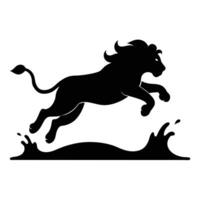 Jumping Lion Silhouette Over Water with Splash Effect vector
