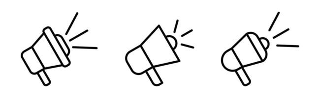 Loudspeaker line icon set. Megaphone symbol for website button. Sound, megaphone, speaker, loud, announce, speech vector
