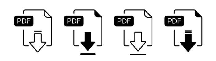 PDF file download icon set. Document or file download with pdf format. Editable line width vector