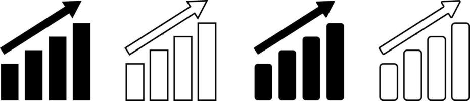 Growing graph icon set. increase decrease arrow. up down market investment. business finance buttons. Profit chart graphic vector