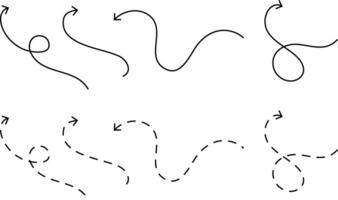 Long dashed hand drawn squiggle. curve dashed arrows design. Hand drawn arrow collection. Curved arrows. exchange icons vector