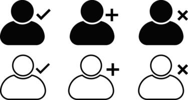 user profile icons. add, remove, approved icon collection. user symbol. Avatar photo symbol. person signs vector