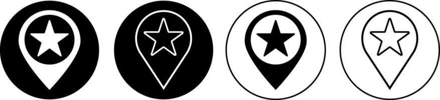 Favorite location icon. Map pointer with star icon. useful navigation. indicating favorite places. Social media symbol. rating symbol reward signs vector