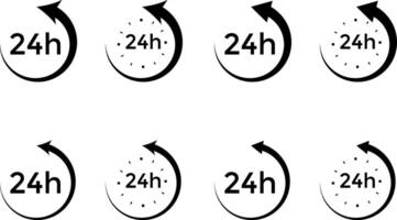 24 7 clock icon set. Work time symbol. Delivery signs. Service symbols vector