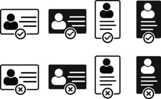 ID Card icon set. badge sign. Employee clerk card. Identification design. proof concept. Pass identity. Badge Symbol vector