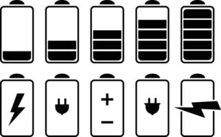 Battery and power icon set. powerfully charged. charge indicator. Energy power. UI design battery elements vector