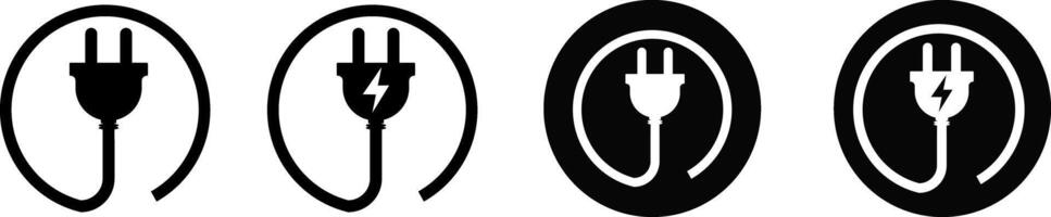 Power plug icon set. Various monochrome icons. Electric plug sign. Phone charge technology concept. Containing charging vector