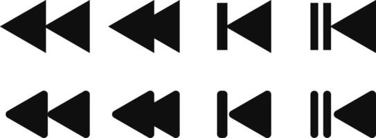 Skip backward button icon set. Button previous skip icon. Back track web signs. Media player. Rewind symbol vector