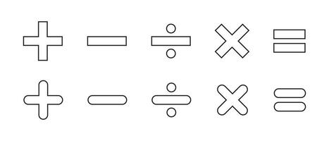 Basic math symbols outline icon. Addition, subtraction, division, multiplication, and equation sign. Editable stroke vector