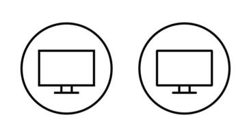Computer monitor outline icon on circle line. Pc screen, desktop display sign symbol vector