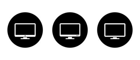 Computer monitor, desktop screen icon set on black circle. Pc display sign symbol vector