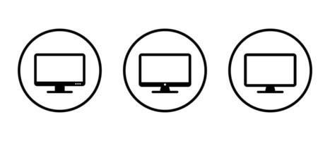 Computer monitor icon set on circle line. Pc screen, desktop display sign symbol vector
