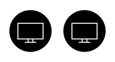 Computer monitor outline icon on black circle. Pc screen, desktop display sign symbol vector
