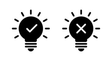 Light bulb with check and cross mark icon. Creativity and stagnation sign symbol vector